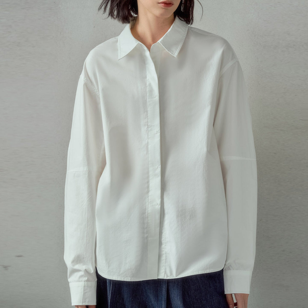 Pure Cotton Collared Long Sleeve Shirt Autumn Shoulder Sleeve Pleated Design Niche High End All Matching Women Wear Top