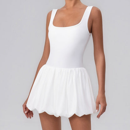 Fitness Draped Dress Faux Two Pieces Anti Wardrobe Malfunction Base Pockets Dress Sports Yoga Tennis Dress Women