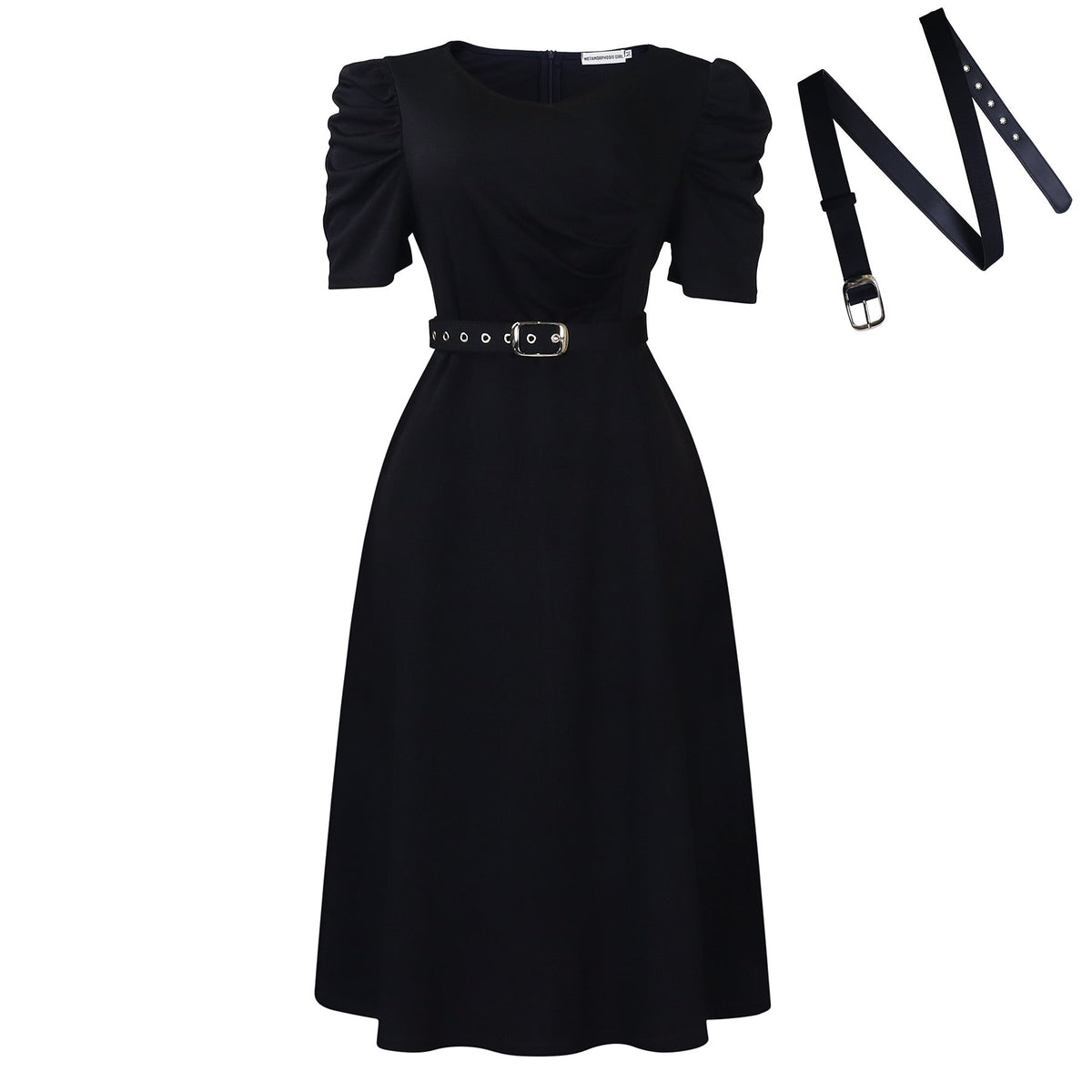 Women Clothing Pleated Elegant V neck Large Swing Dress
