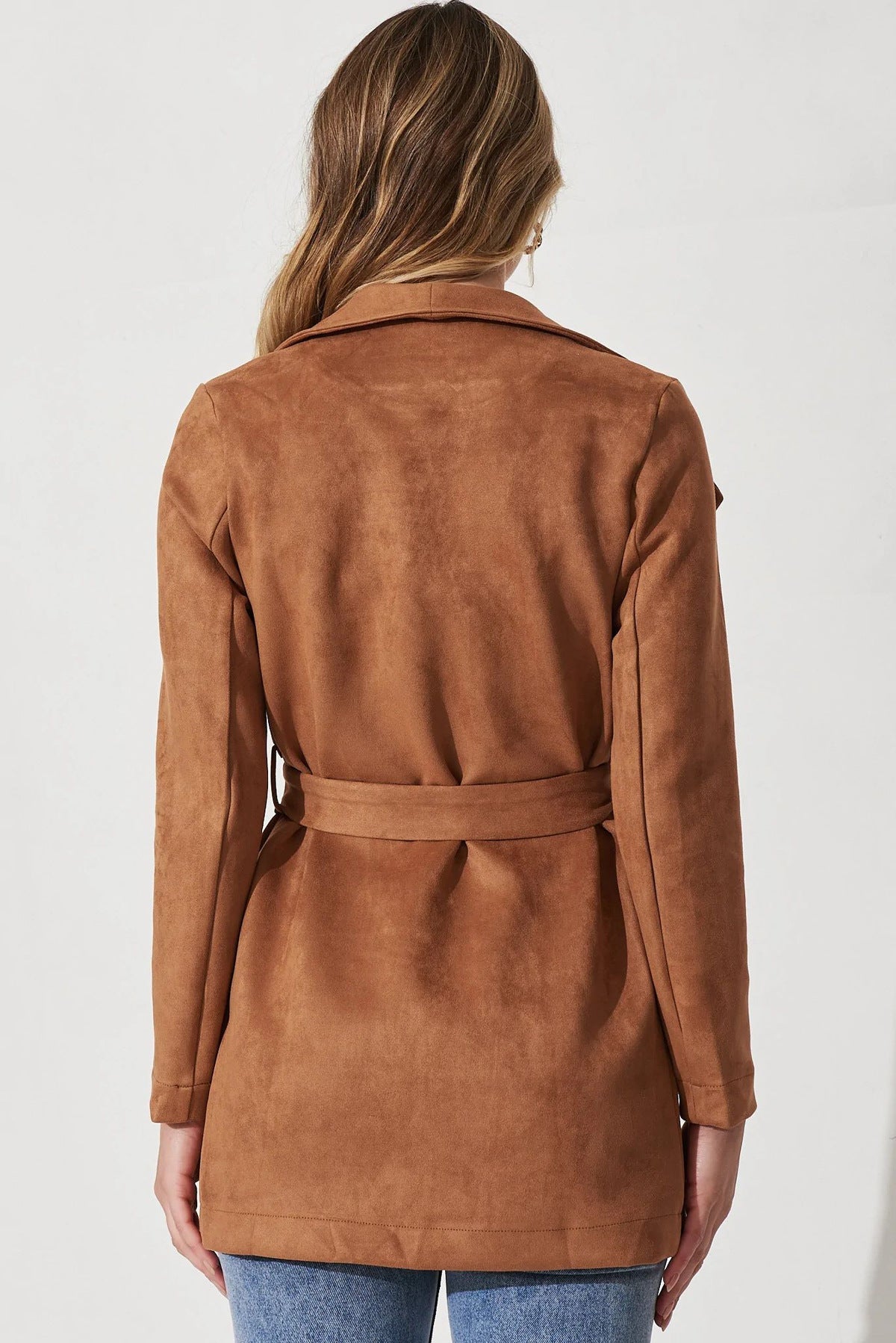 Women Clothing Autumn Winter Solid Color Large Collared Suede Long Sleeve Coat Outerwear