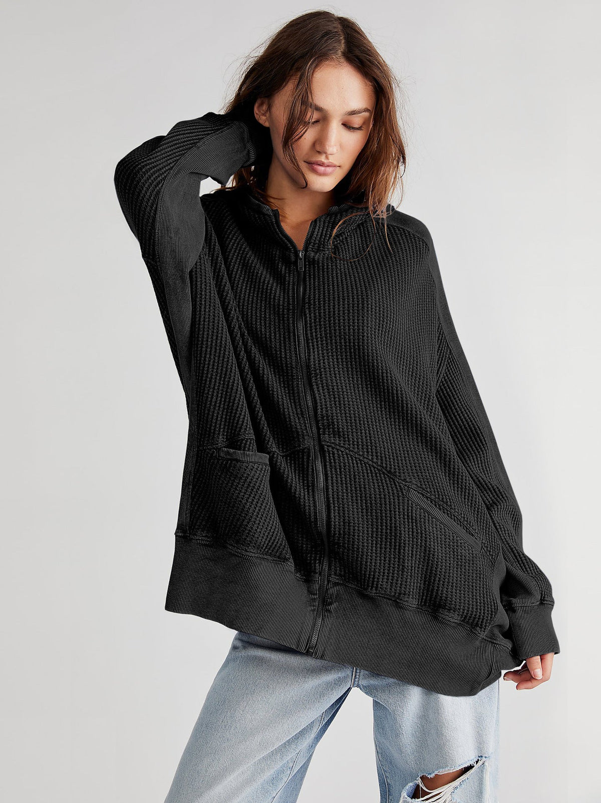 Cardigan Zipper Sweatshirt Home Wear Women Outerwear Hoodie Long Coat