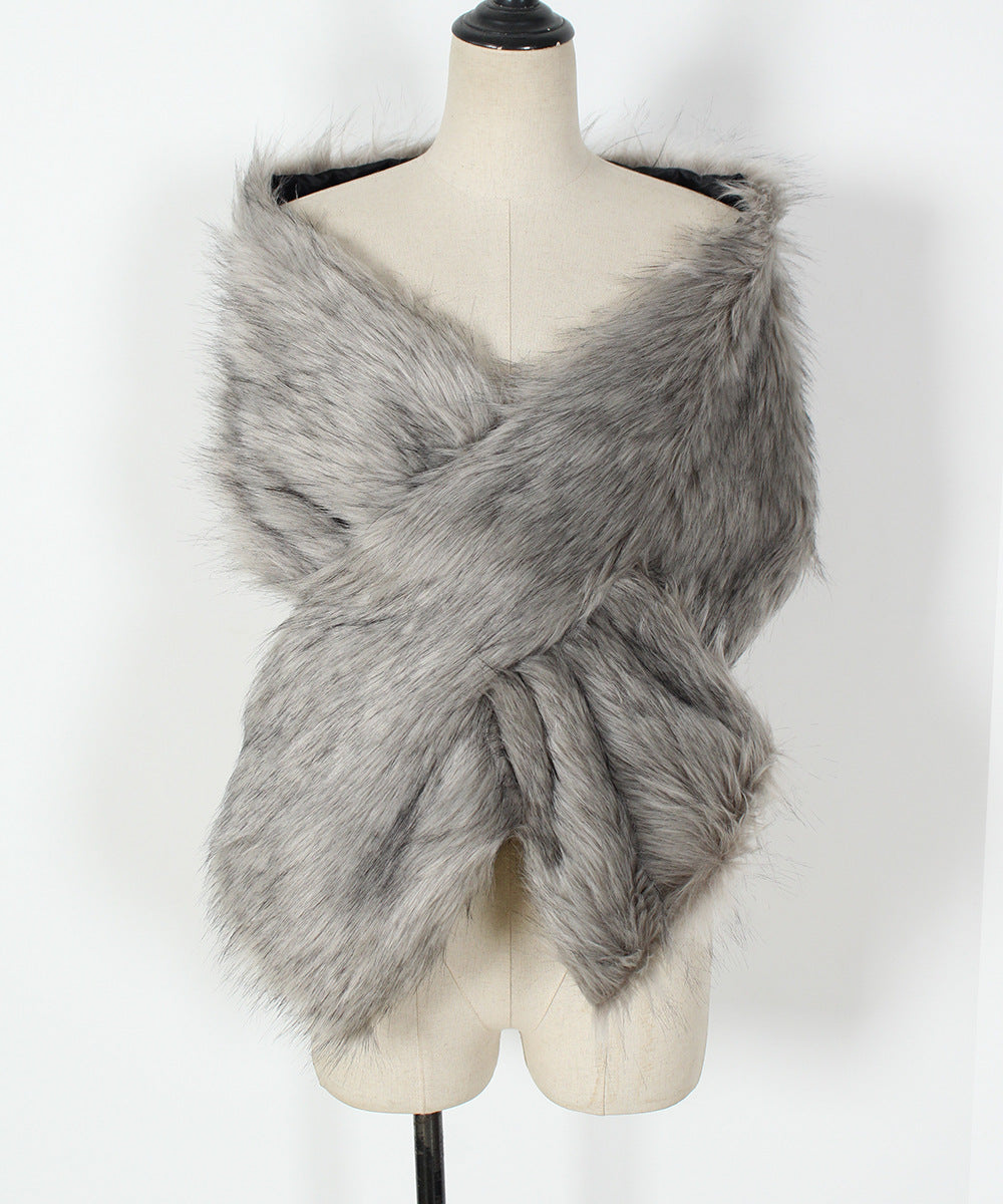 Autumn Winter Faux Fur Talma Scarf Multi Color Scarf Bridal Dress Cross Shawl
