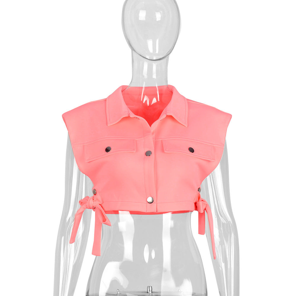 Women Clothing Snap Lace up Trendy Hollow Out Cutout out Overalls Vest Top