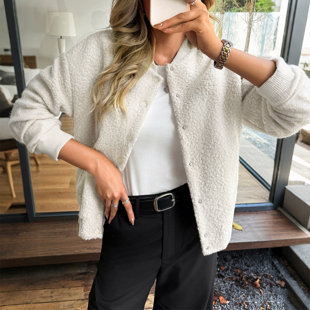 Casual Button Long Sleeved Coat Women Clothing Autumn Winter