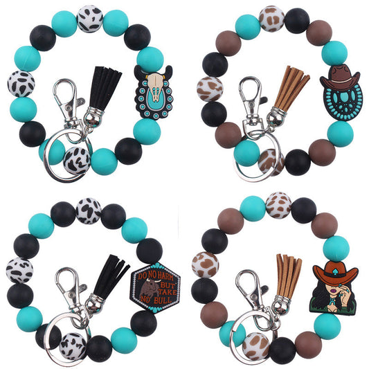 Silicone Beaded Keychain Wristlet Key Ring Bracelet Cute Car Key Chain Holder for Women Girls