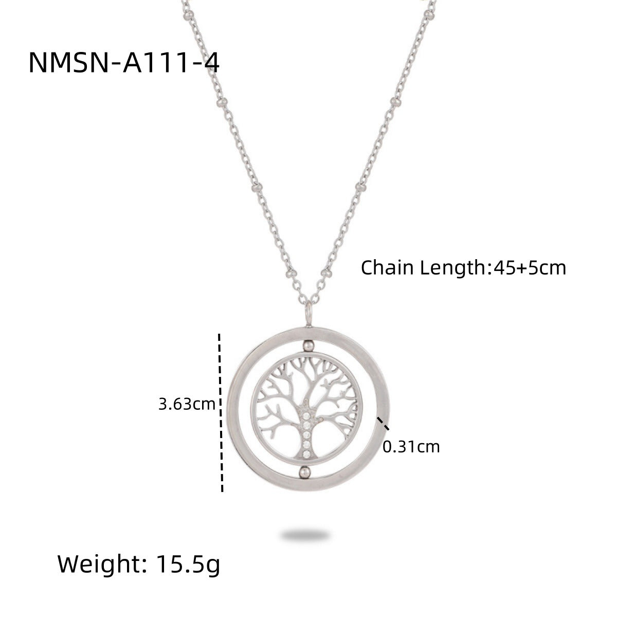 Nimai Design Diamond Rotating Tree of Life Stainless Steel Necklace Women 18K Gold Titanium Steel Embellished Women