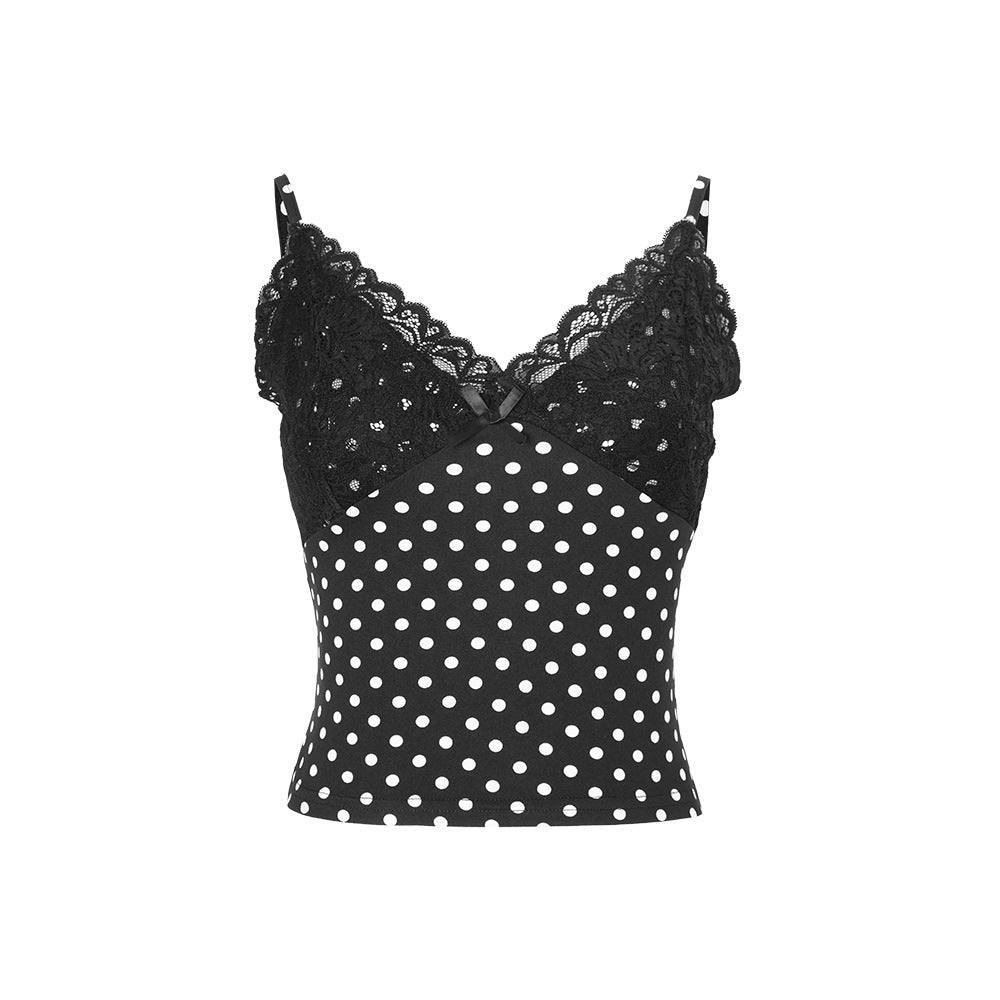 Women Clothing Summer Sexy V Collar Polka Dot Printed Camisole Top