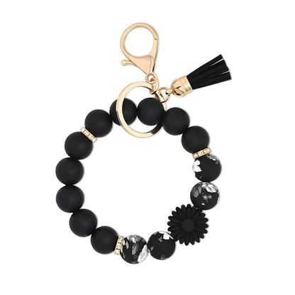 PU Tassel Keychain Women's Bag charm Silicone Beaded Keychain Wristlet Key Ring Bracelet Cute Car Key Chain Holder for Women Girls