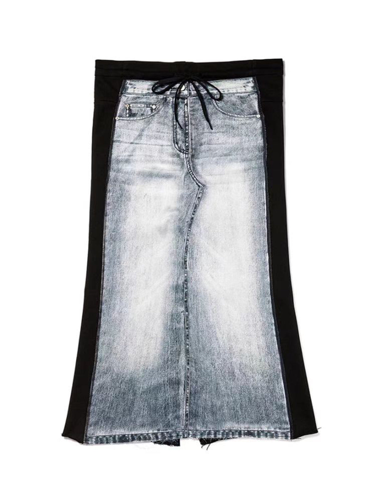 Spring Summer Deconstruction Niche Design Worn Looking Washed out Denim Printing Patch Sweater Long Skirt Women