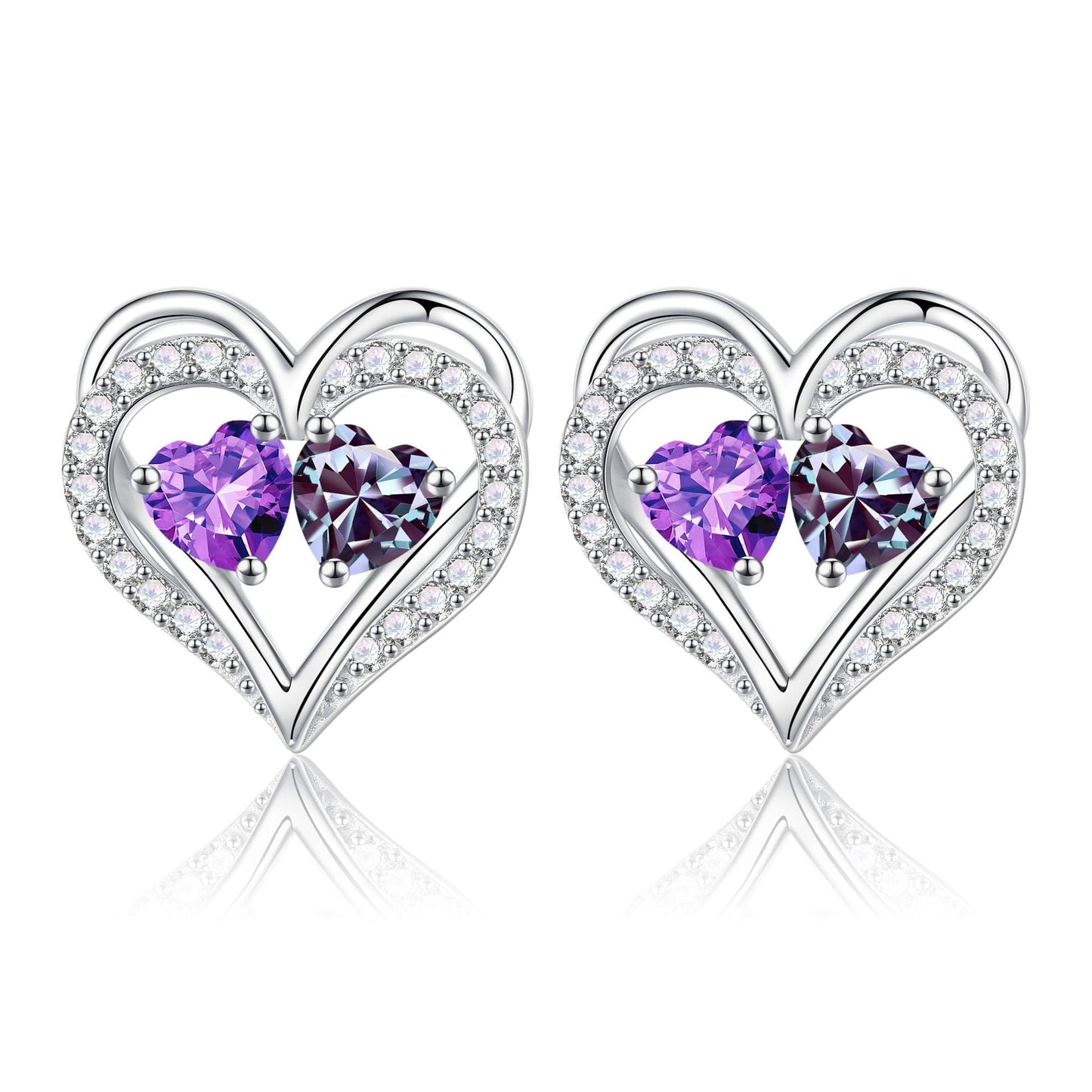Sterling Silver Birthstone Heart Earrings