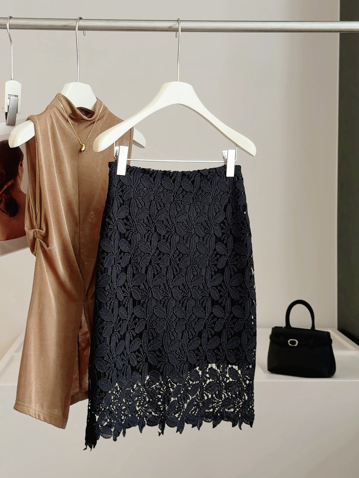Lace Embroidered Hollow Out Cutout Skirt Women Summer High Waist Slimming Sexy Fashionable A line Sheath Mid Skirt
