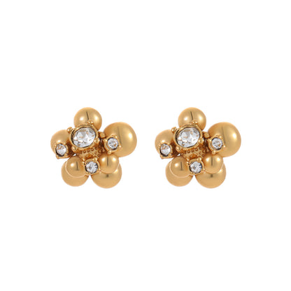 Zircon Beads Floral Stainless Steel Studs Special Interest Design Temperamental Cold Earrings