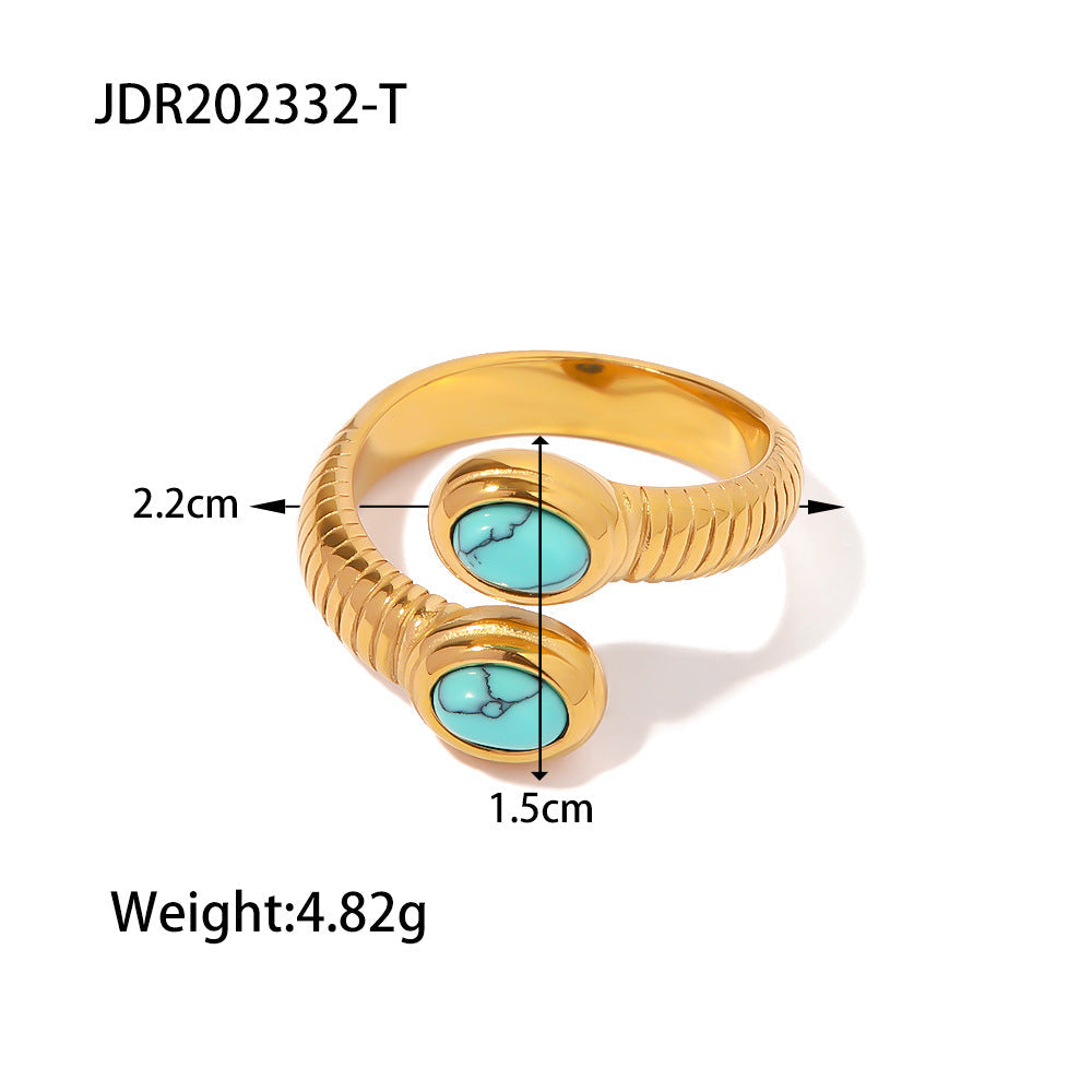 Niche 18K Gold Plated Thread Inlaid Lapis Snake Shaped Open Ring Trendy Bracelet
