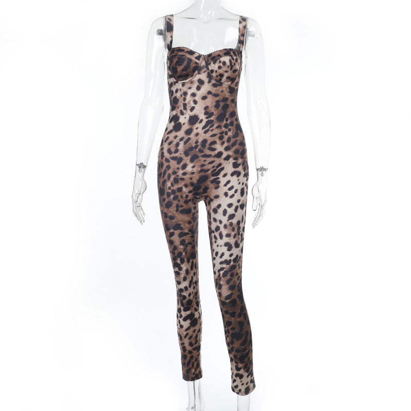 Spring Jumpsuit Street Slim Leopard Print Jumpsuit Women