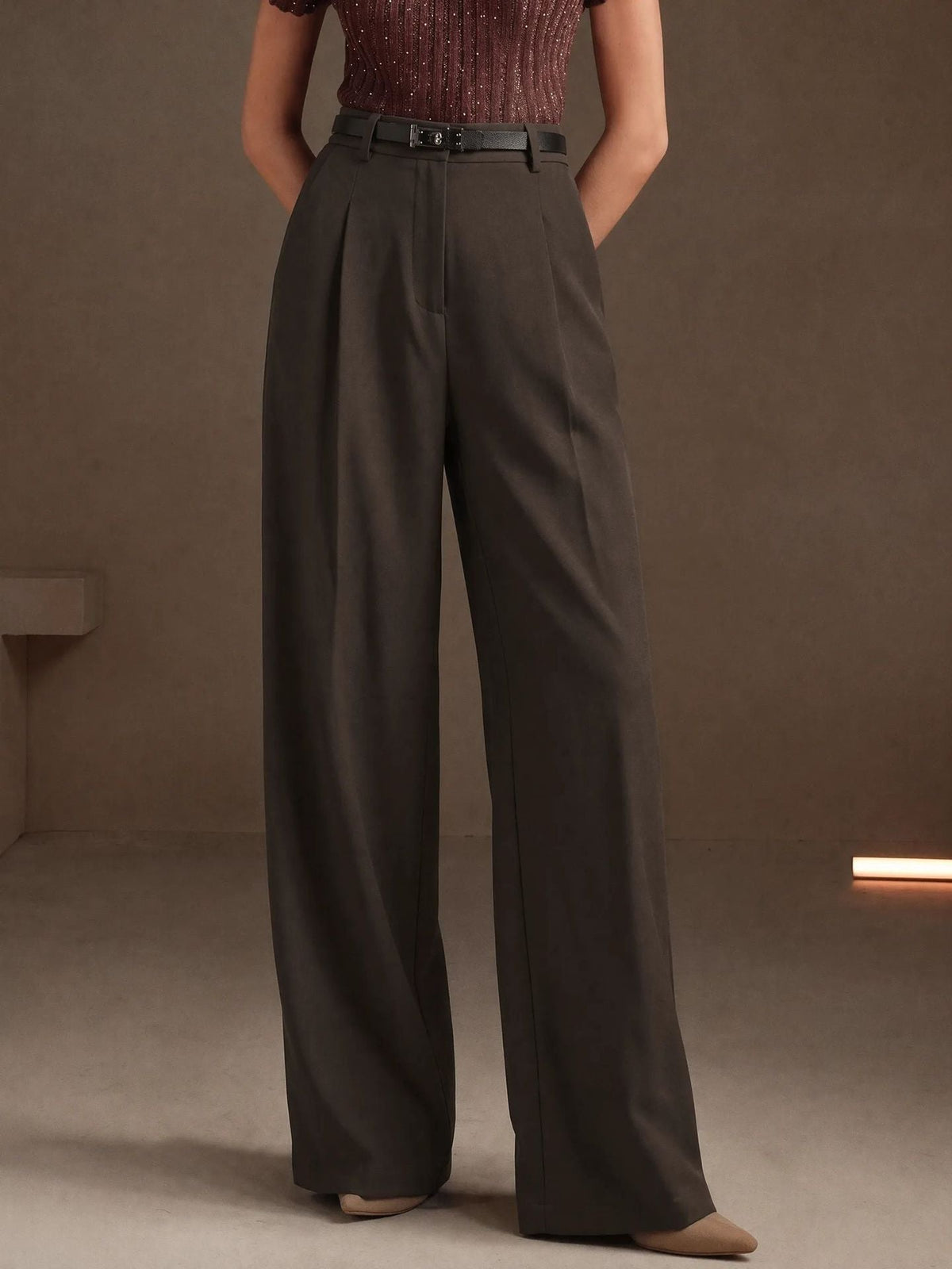 Summer Office Straight Old Money High Waist Drooping Casual Work Pant High Sense Wide Leg Slimming Women Pants（No Belt）