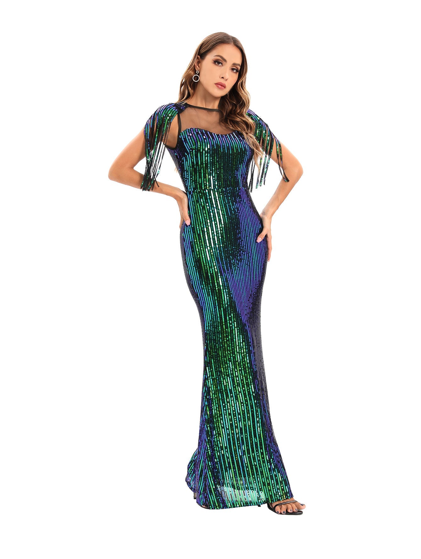 Sexy Retro Green Dress Women Clothing Party Evening Dress