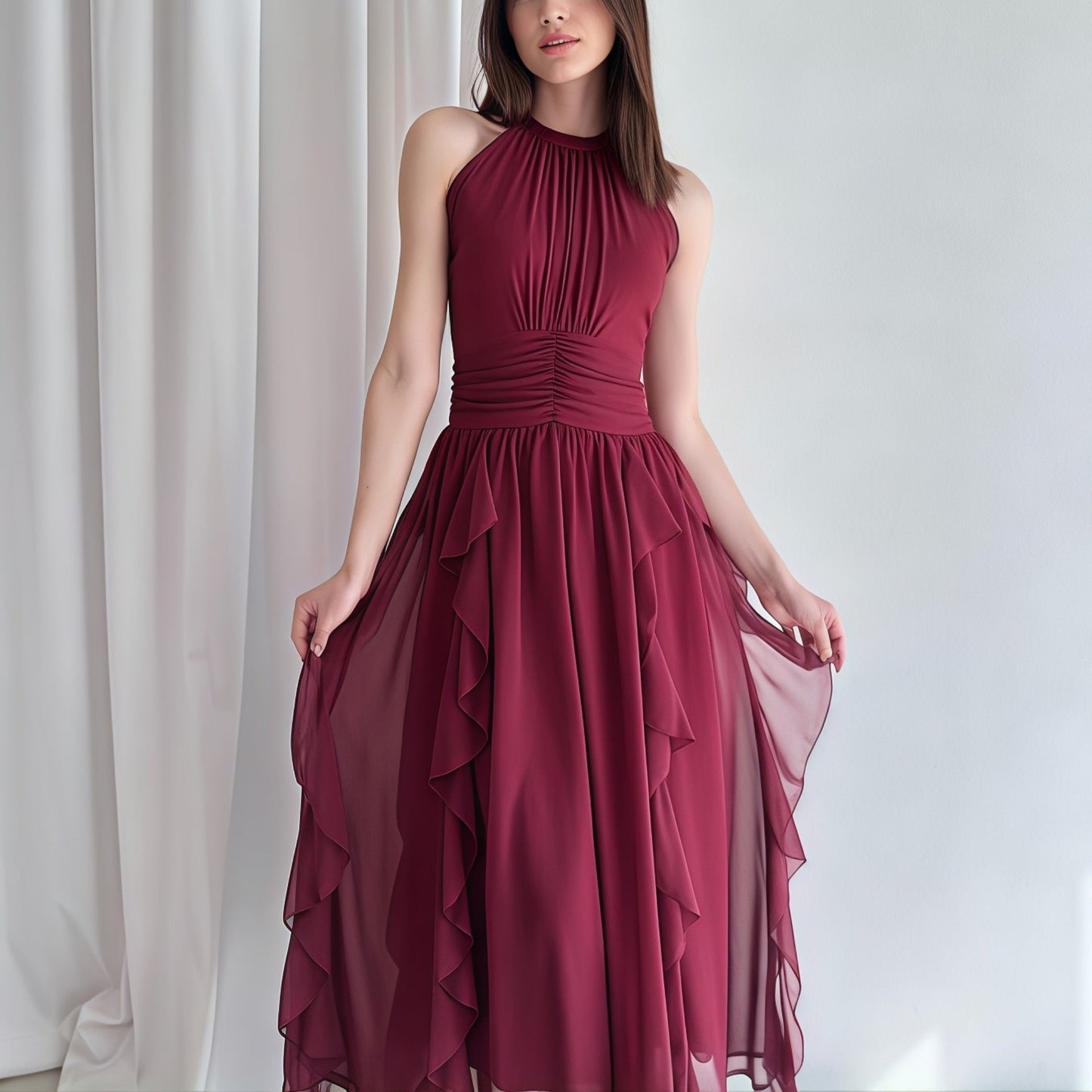 Summer Women Clothing French Ruffled Waist Slimming Dress
