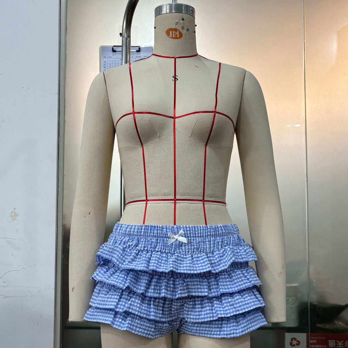 Sweet Pantskirt Sweet Cool Low Waist Multi Layer Wave Lace Plaid Cake Shorts