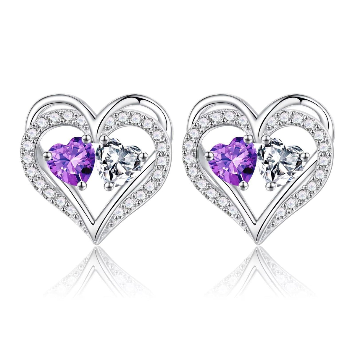 Sterling Silver Birthstone Heart Earrings