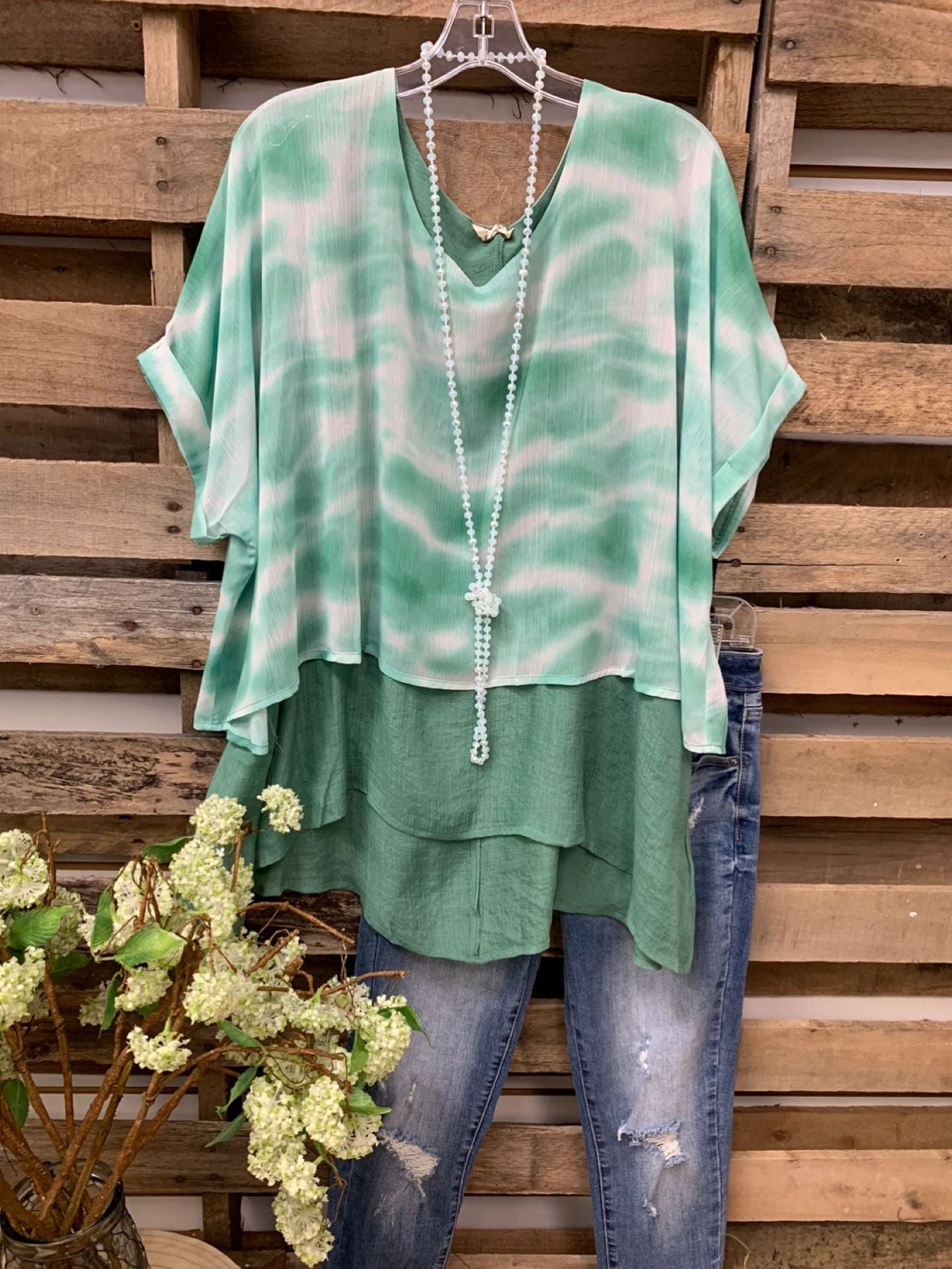 Ladies Tie Dye Multi Layer Patchwork Short Sleeved T Shirt