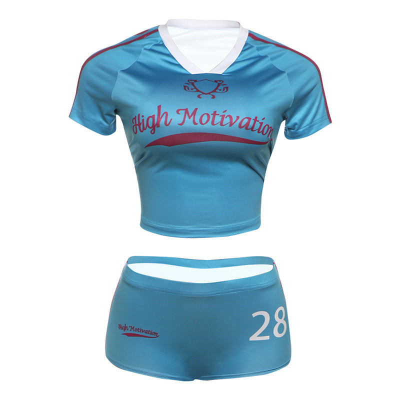 Spring Women Slim Fit Sexy Cropped Top Sports Shorts Set Women