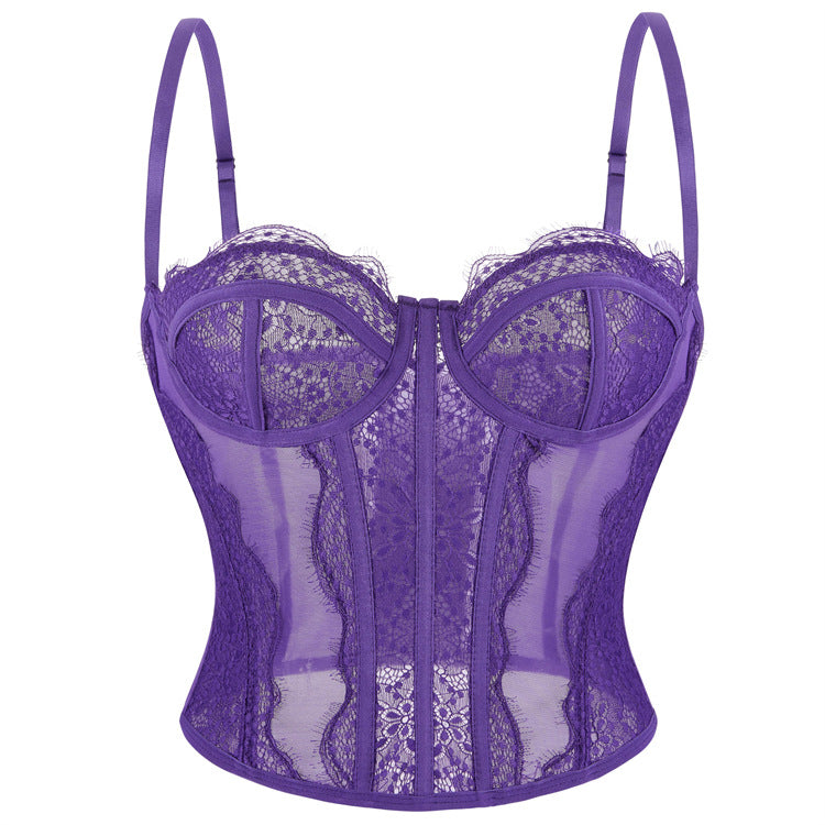 Sexy Lace Camisole Women Summer Outerwear Top Bra with Braces Breast Pad Tube Top