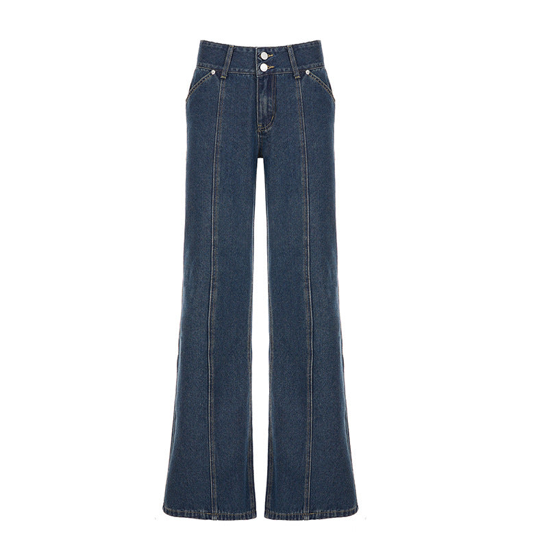 Retro Patchwork Skinny Jeans Women Autumn Winter Slimming Mopping Loose Drooping Sexy All Matching Wide Leg Trousers