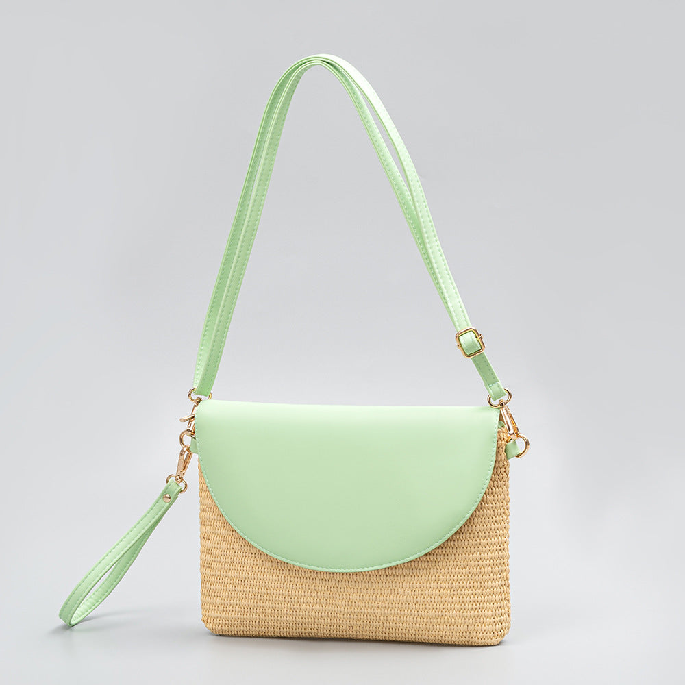 Holiday straw bag, small solid color shoulder bag, small crossbody beach bag, seaside beach bag evening clutch woven bag