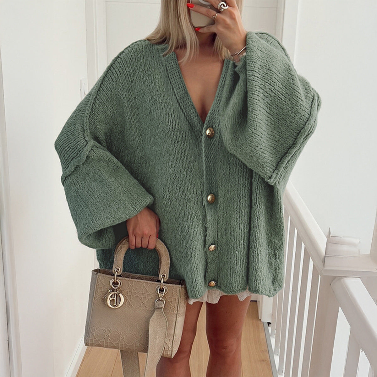 Women Clothing Autumn Winter Casual Holiday Button Long Sleeve Shirt Sweater