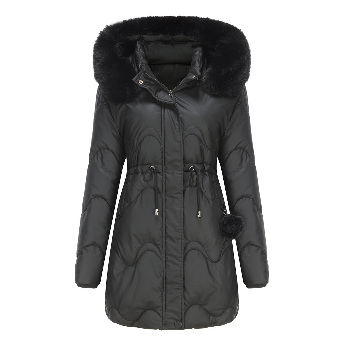 Women Cotton Clothes Detachable Hat Wool Autumn Winter Warm Parka Removable Hat Mid Length Coat for Women