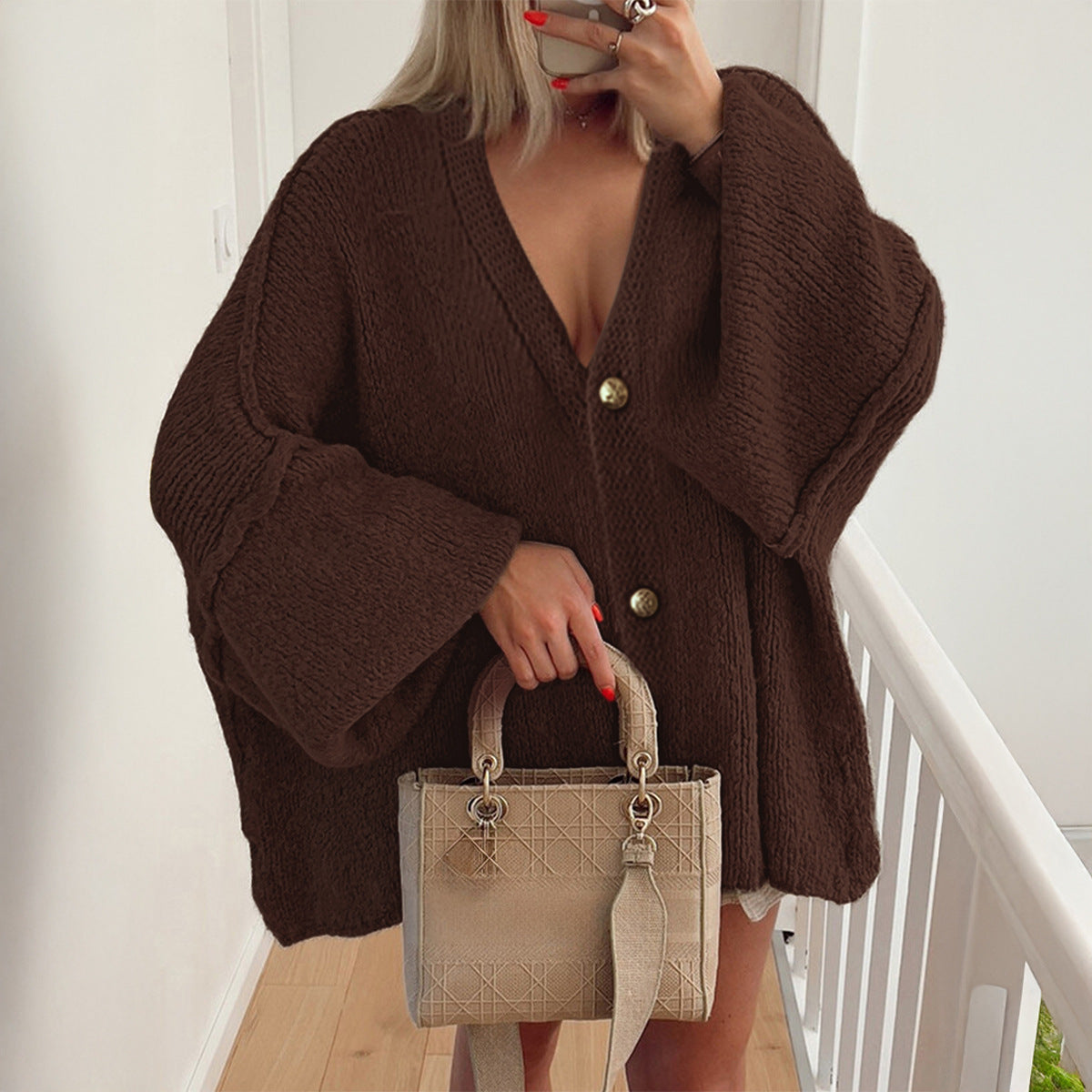 Women Clothing Autumn Winter Casual Holiday Button Long Sleeve Shirt Sweater
