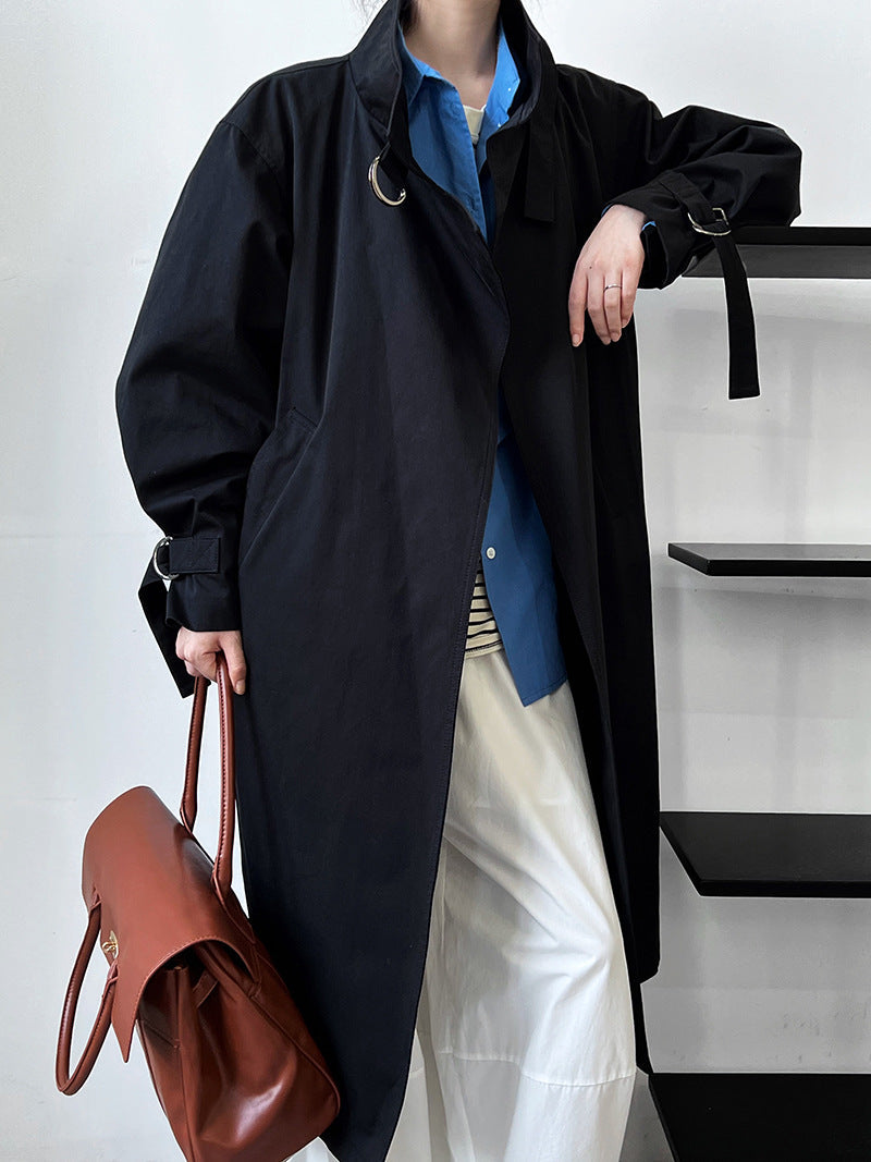 Autumn High Grade British Minimalist Static Luxury Mid Length over the Knee Trench Coat Women