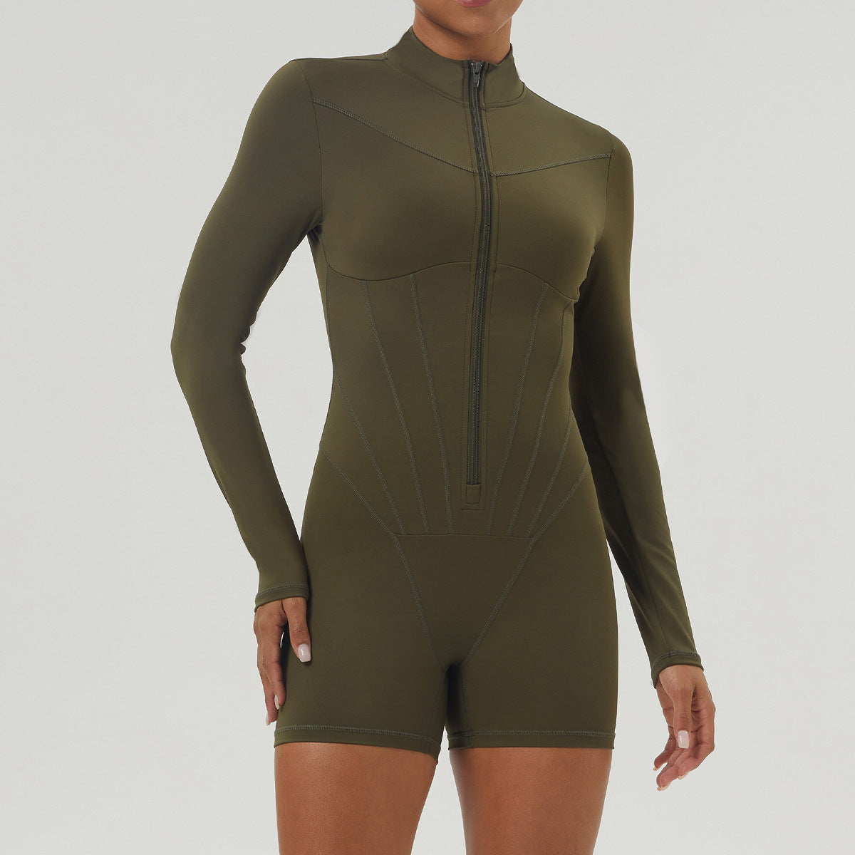 Yoga Clothes One Piece Corset Half Zipped Stand Collar Sports Jumpsuit Women Belly Contracting Close Fitting Workout Clothes