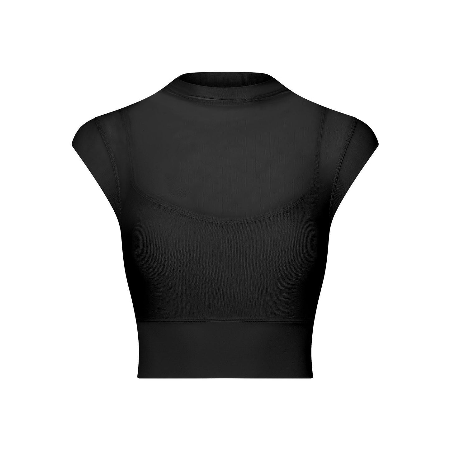 Sexy Mesh Yoga Clothes Flounced Sleeve Running Quick Drying Sports Bra with Chest Pad One Piece Cup Workout Clothes Top