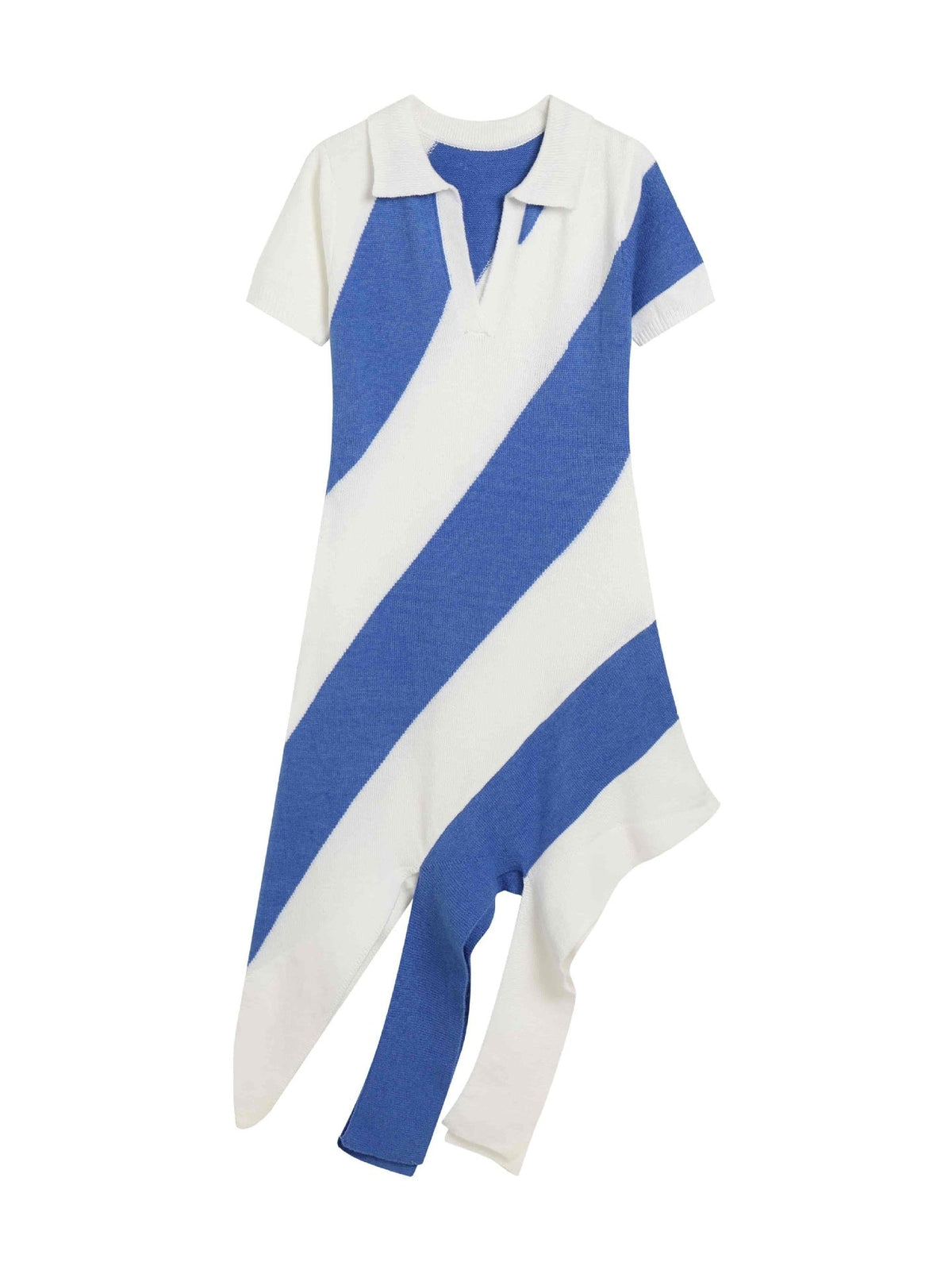 Slim Fit Knitted Dress Collared Polo Collar Tassel Striped Color Matching Personality Short Sleeve Dress