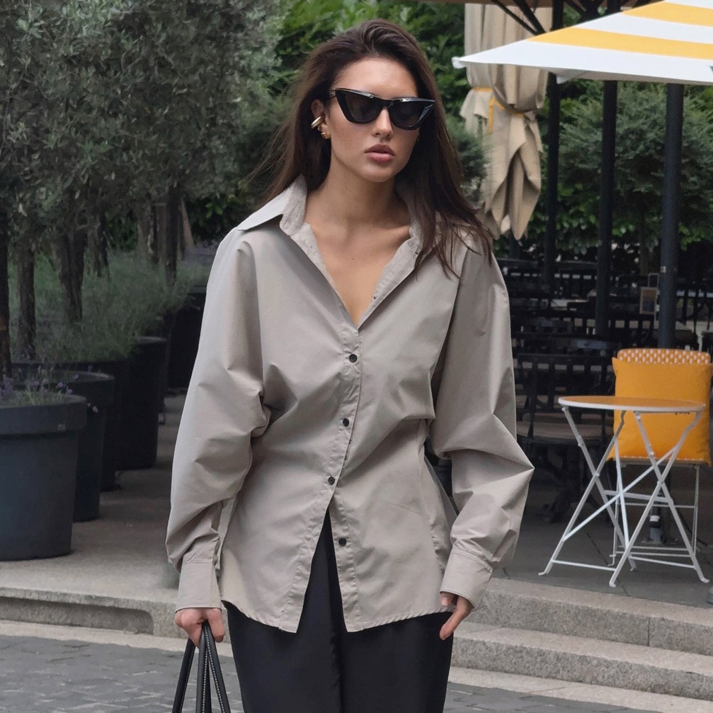 Casual Women Wear Solid Color Office Wind Breasted Loose Tied Sense of Design Shirt