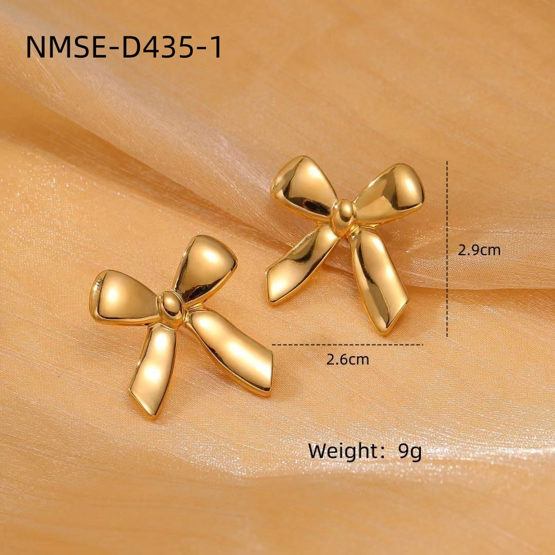 Gold Bow Titanium Steel Earrings Small Exquisite High Sense Stainless Steel Studs Ring Women