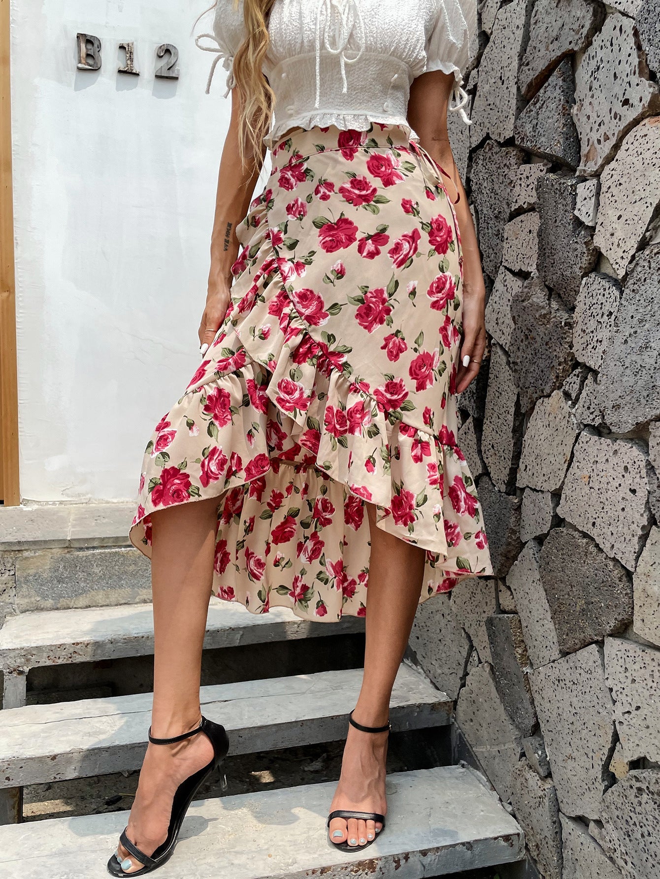 Women Clothing Casual Vacation Sheath Chiffon Floral Skirt