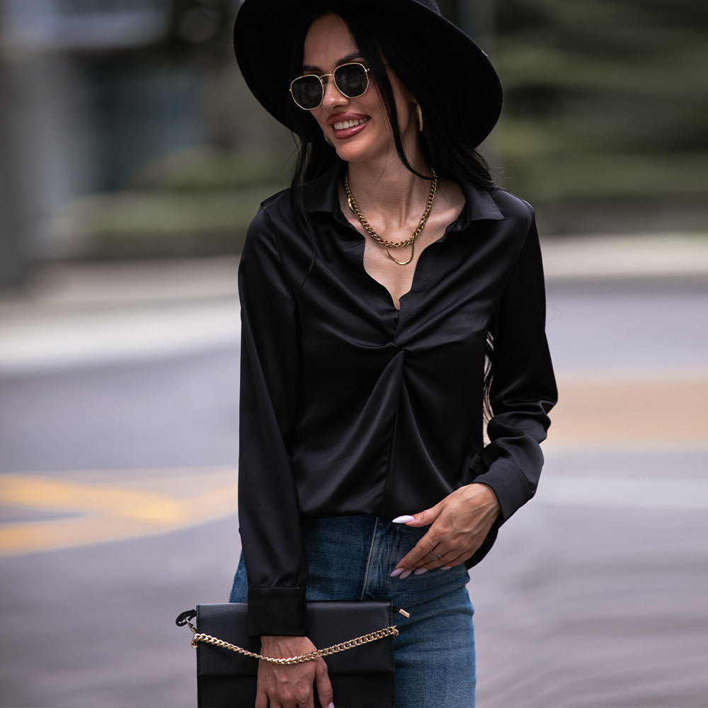 Women Clothing Popular Long Sleeve V Neck Blouse Women Shirt