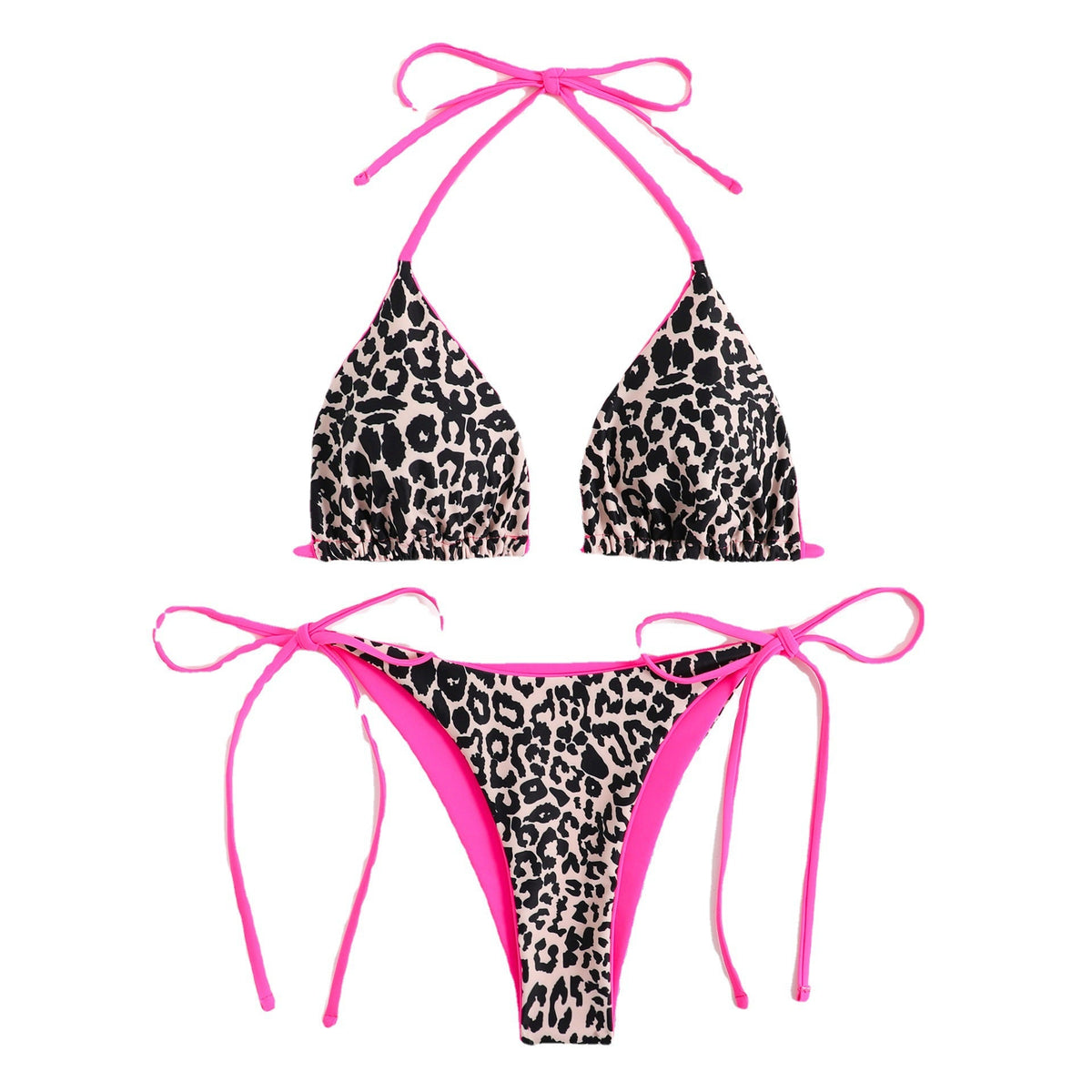 Printing Lady Sexy Lace Up Triangle Split Bikini Swimsuit