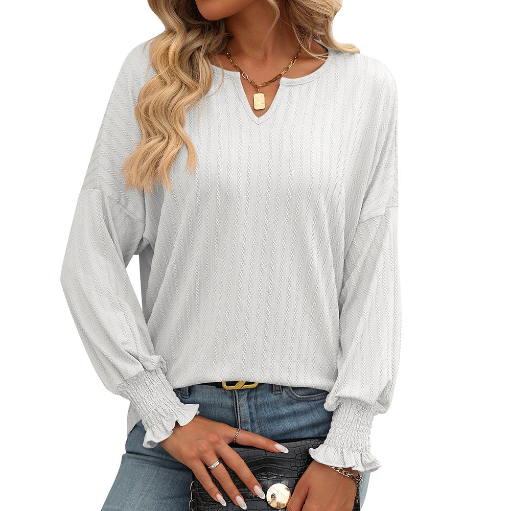 Women Clothing Summer Loose V Neck Smocking Top Batwing Sleeve T Shirt Women