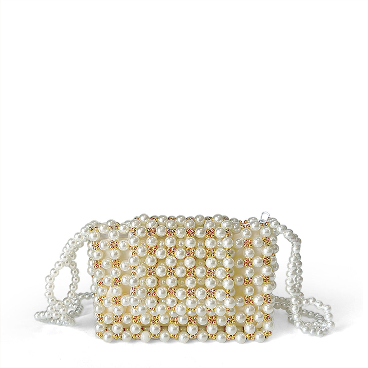 Pearl Bag Golden French One Shoulder Bag Casual Handmade Beaded Bag