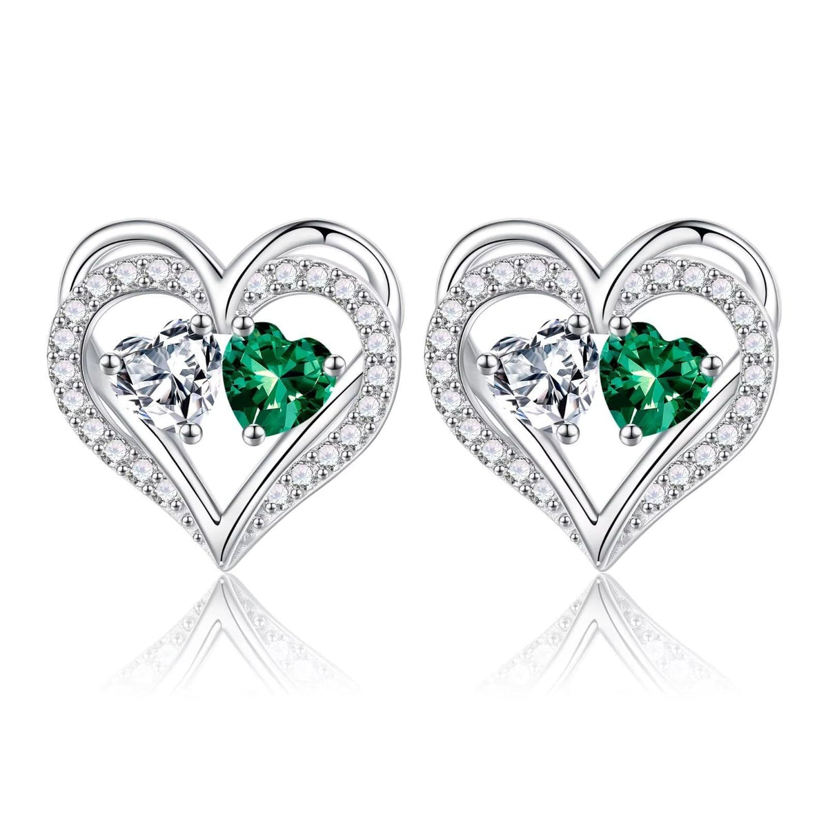 Sterling Silver Birthstone Heart Earrings
