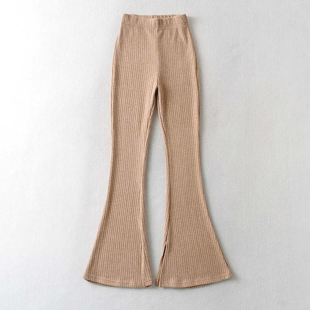 High Waist Bottom Slit Bell-Bottom Pants Internet Celebrity Elastic Waist Mop Trousers Slimming Casual Pants