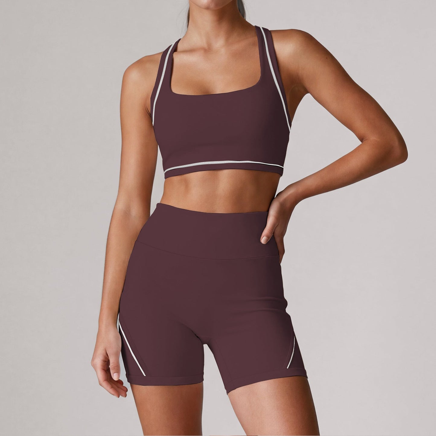 Color Block Halter Neck Fitness Two Piece Sets Sport Waistcoat Women Yoga Bum Lift Shorts Pilates Training Top Summer