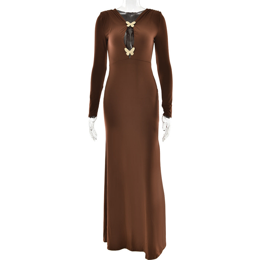 Spring Arrival Sheath Dress Sexy Long Sleeve Pleated Slim Fit Dress
