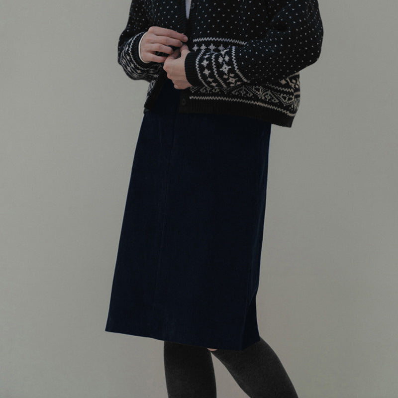 Autumn Winter Corduroy Skirt Warm Fashionable A line Mid Skirt Retro Art Skirt Women Clothing