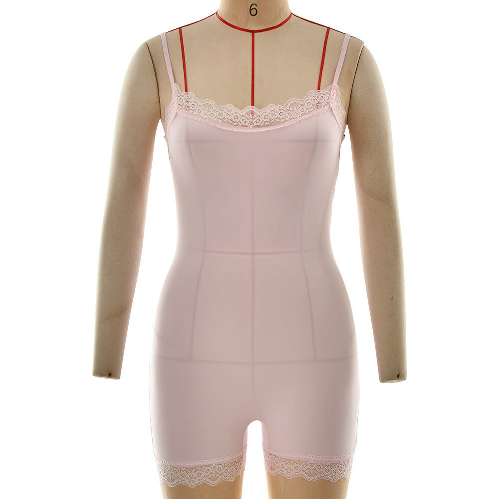 Women Clothing Lace Lace Spaghetti Strap Backless Slim Fit Sexy Yoga Sports Jumpsuit