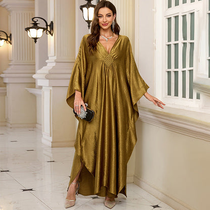 Polyester Gold Faux Loose plus Size Robe Beach Jacket Maxi Dress Bikini Cover up Blouse