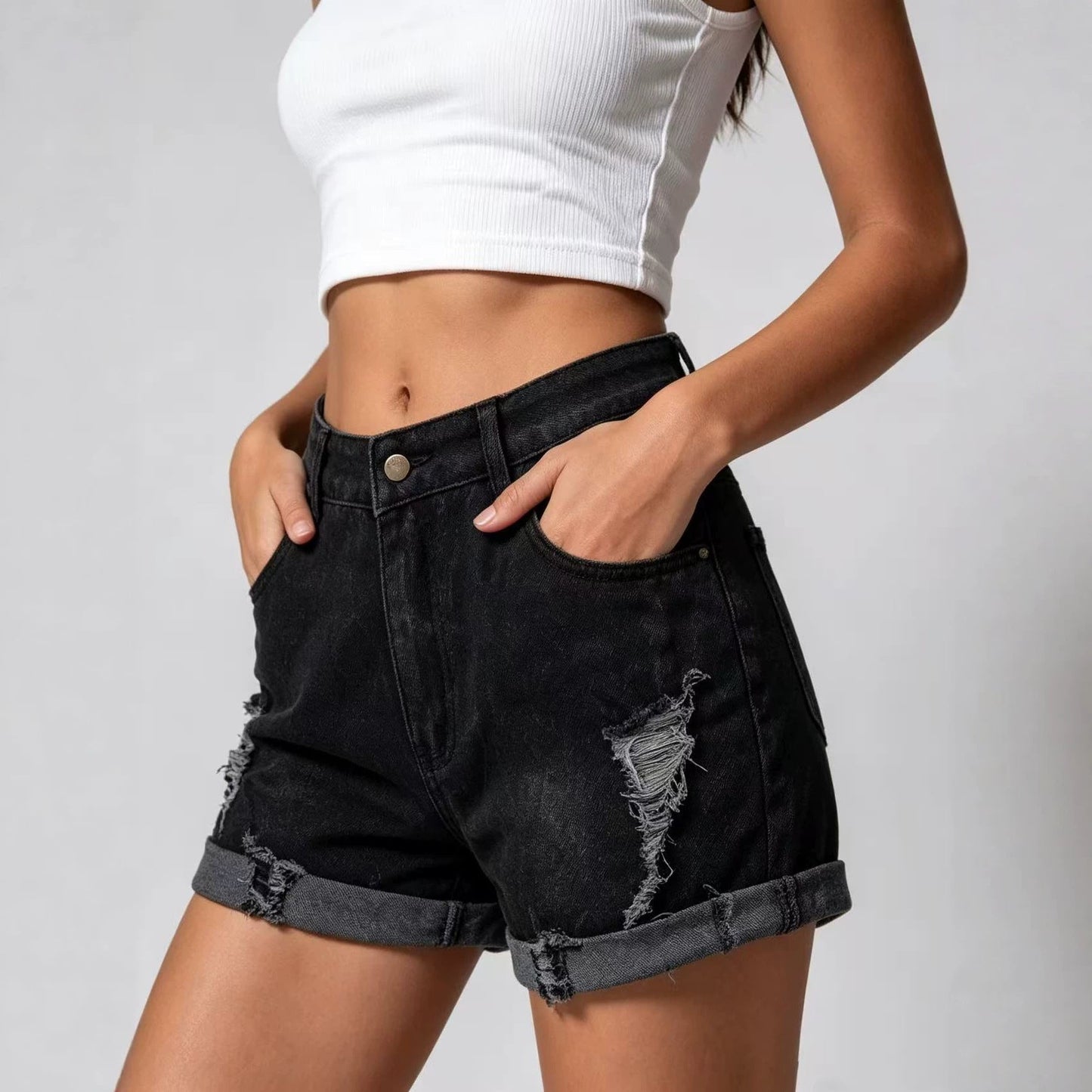 Summer Stretch Sexy Ripped Special Straight Women Denim Shorts